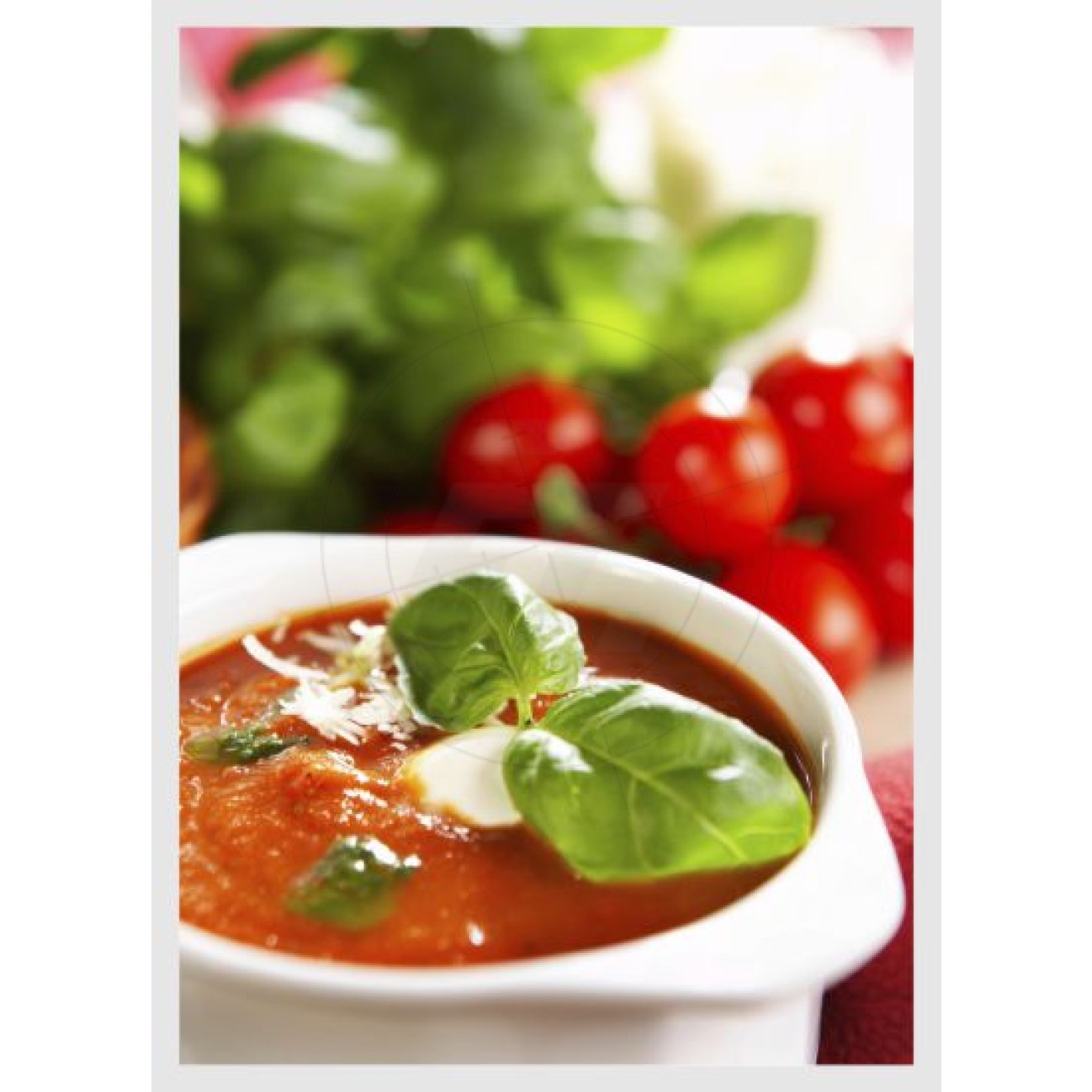 Tomato soup with basil leaf