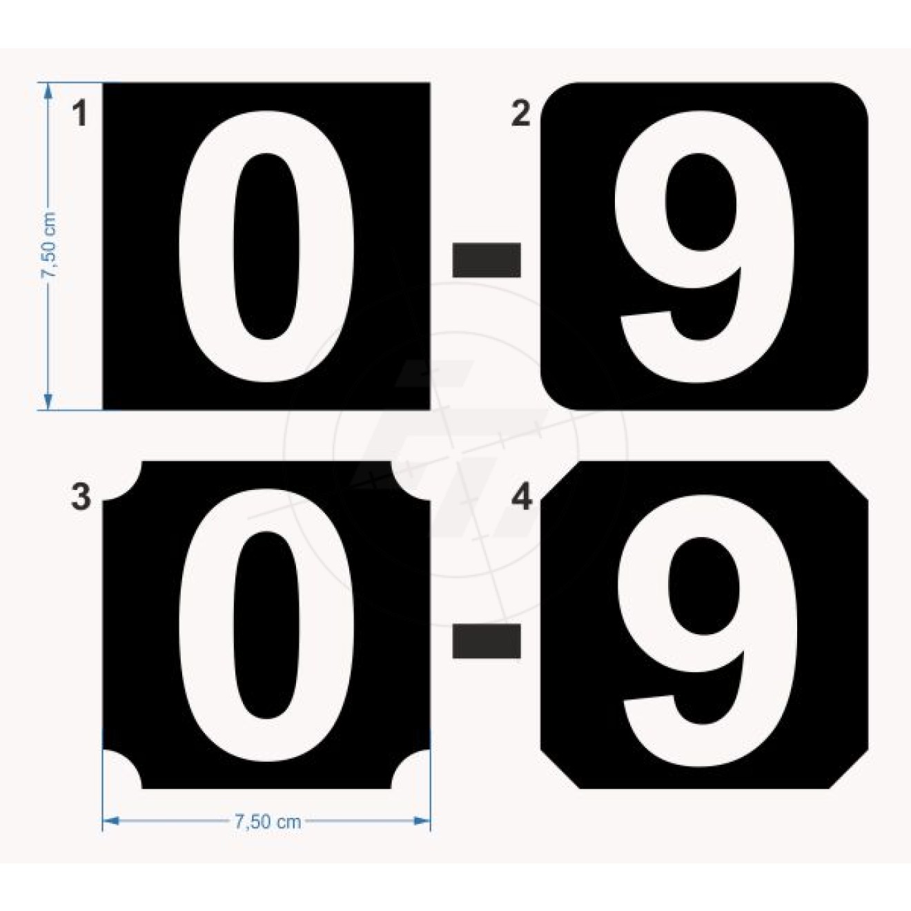 Number stickers, set of 10, negative