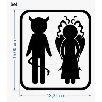 WC sticker, devil, angel, with frame