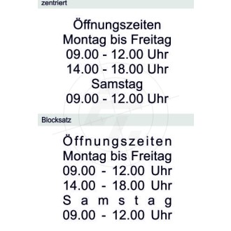 Opening times, only text