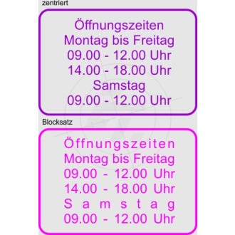 Opening times, with frame